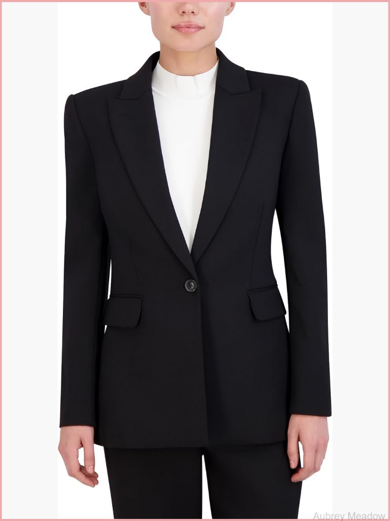V Neck Long Sleeve Straight Fit Blazer With Front Button Closure